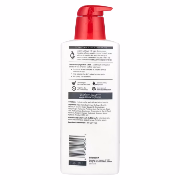 Eucerin, Daily Moisture, Lotion, Unscented, 16.9 fl oz (500 ml) - Image 2
