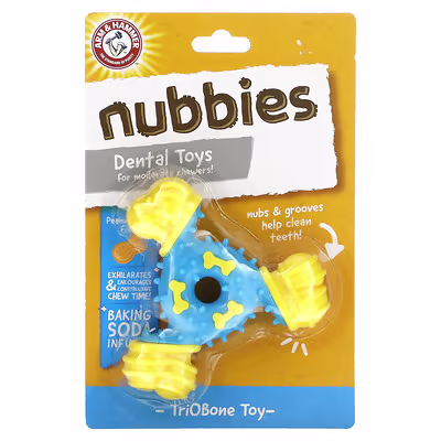 Arm & Hammer, Nubbies, Dental Toys for Moderate Chewers, TriOBone, Peanut Butter, 1 Toy