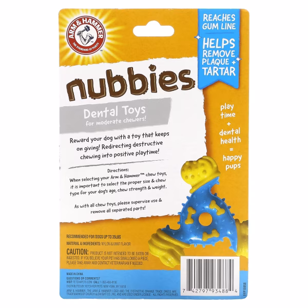 Arm & Hammer, Nubbies, Dental Toys for Moderate Chewers, TriOBone, Peanut Butter, 1 Toy - Image 3