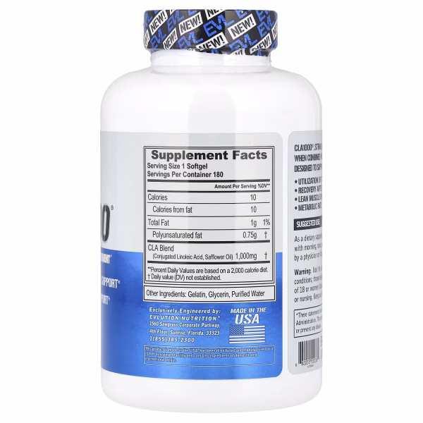 EVLution Nutrition, CLA1000®, Stimulant-Free Weight Management, 180 Capsules (1000 mg Each) - Image 2