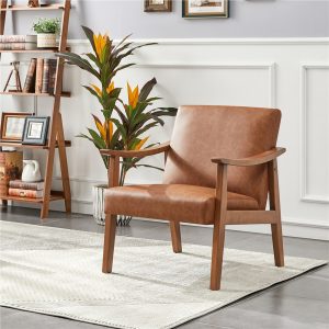 Yaheetech Upholstered Accent Armchair with Solid Wood Legs